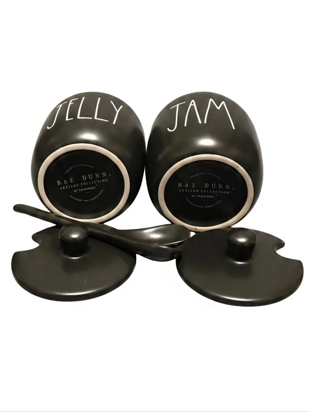 Rae Dunn Jam & Jelly Jars Set w Lids & Spoons like new